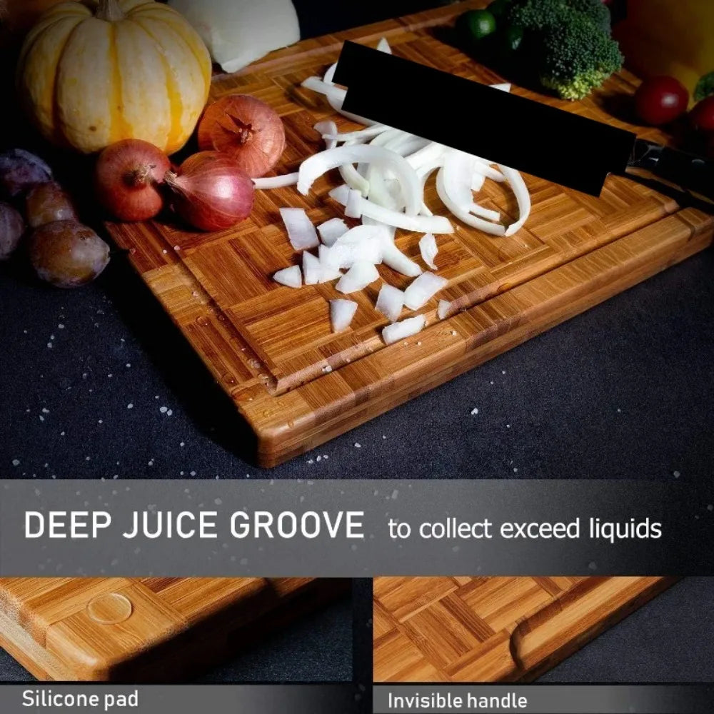 Bamboo Cutting Boards Set - 3pc Butcher Block with Juice Groove