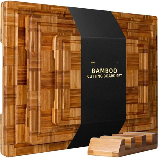 Bamboo Cutting Boards Set - 3pc Butcher Block with Juice Groove