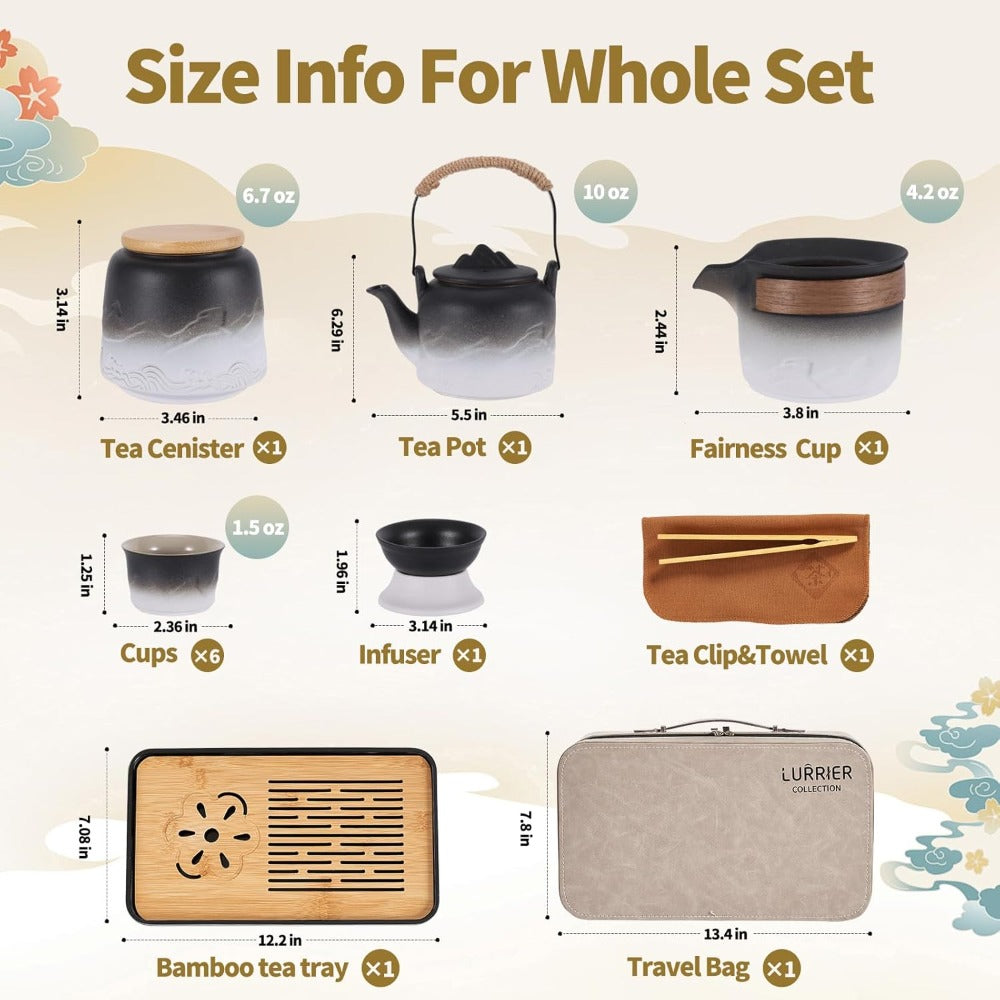 Portable Ceramic Gongfu Tea Set with Grey Leather Case