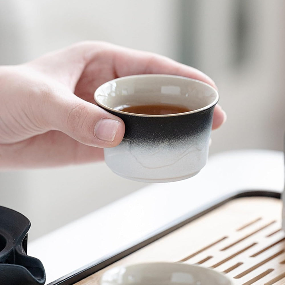 Portable Ceramic Gongfu Tea Set with Grey Leather Case